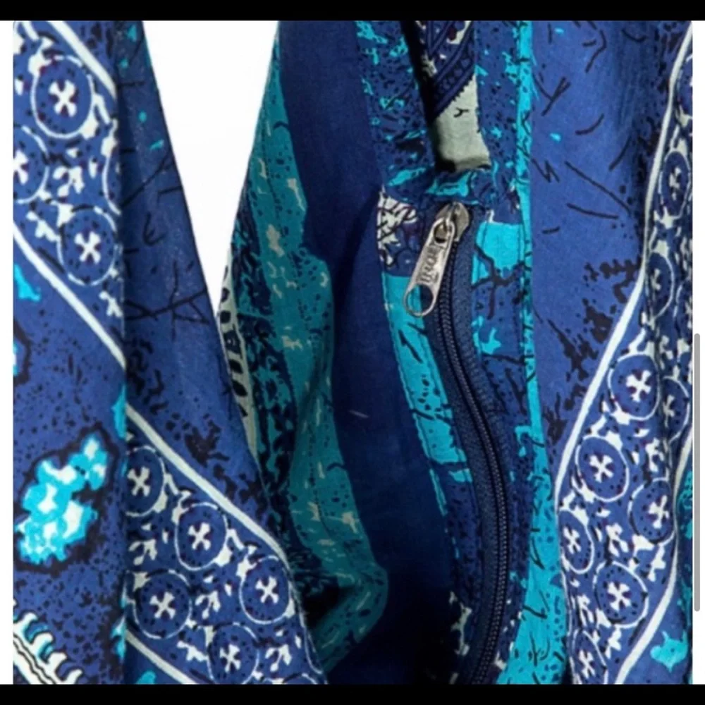 New! Ruggine Ethic Blue Print Bohemian Zipper Shoulder Bag with Pocket - Picture 5 of 8